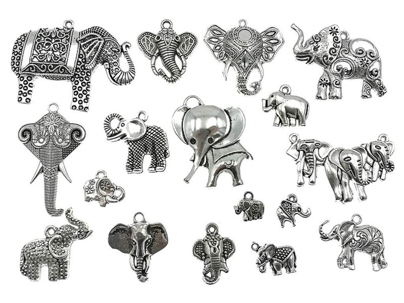 Kinteshun Assorted Elephant Charm Pendant Connector for DIY Jewelry Making Accessaries(17pcs,Antique Silver Tone) - Image 1